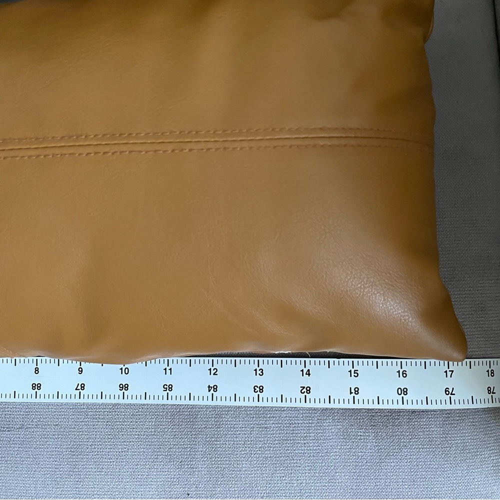 Set of Four Faux Leather Throw Pillows in Brown and Tan - Picture 8 of 9
